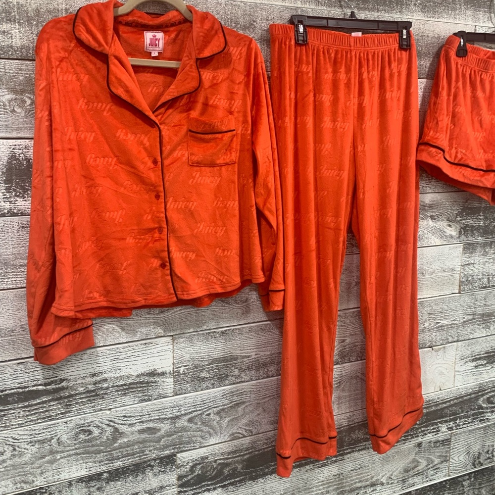 Juicy couture 3 piece PJ set size Large , Fiery red color